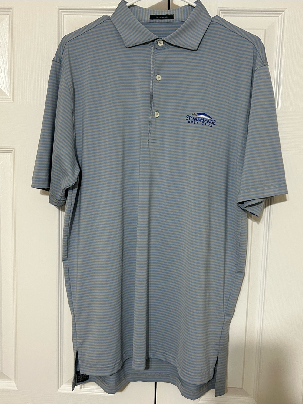 Men's medium Turtleson Light Blue/grey Striped Polo Shirt